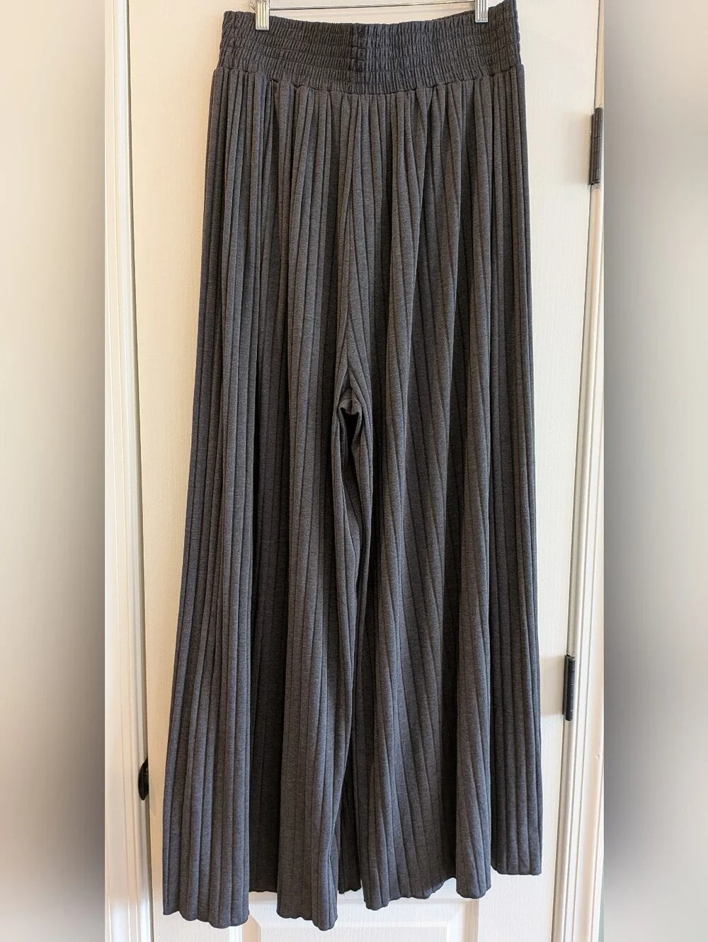 Free People Beach Love Me Wide Leg Palazzo Pants Gray Ribbed Bohemian Size L - Picture 8 of 13